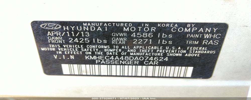 KMHEC4A48DA074624 2013 HYUNDAI SONATA photo no. 9