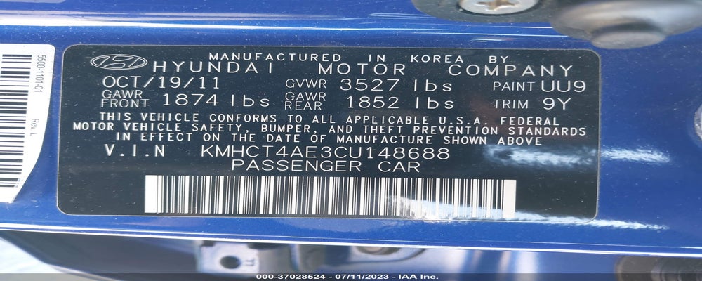 KMHCT4AE3CU148688 2012 HYUNDAI ACCENT photo no. 9