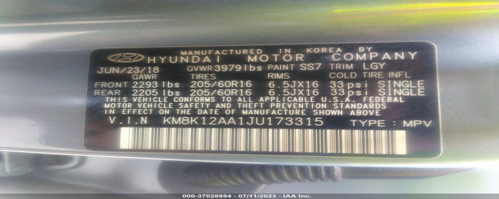 KM8K12AA1JU173315 2018 HYUNDAI KONA photo no. 9