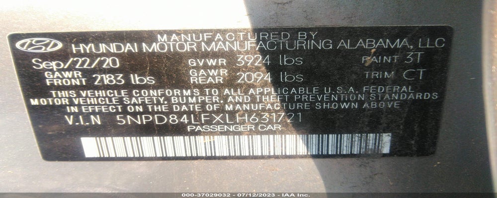5NPD84LFXLH631721 2020 HYUNDAI ELANTRA photo no. 9