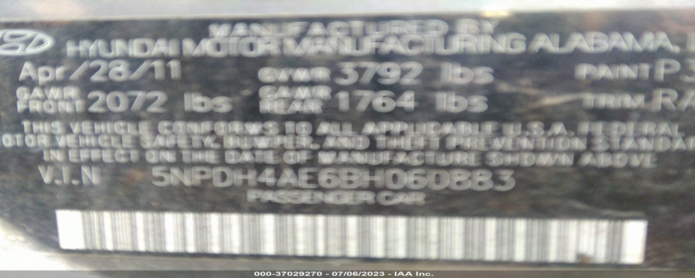 5NPDH4AE6BH060883 2011 HYUNDAI ELANTRA photo no. 9