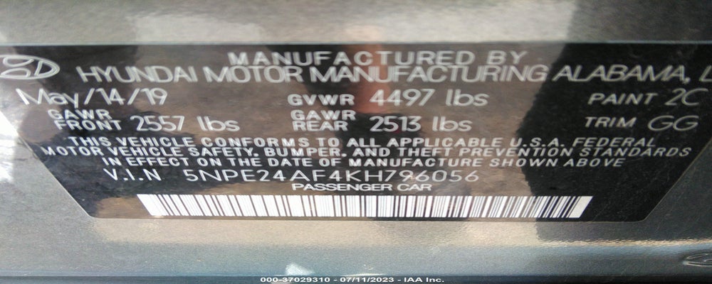 5NPE24AF4KH796056 2019 HYUNDAI SONATA photo no. 9