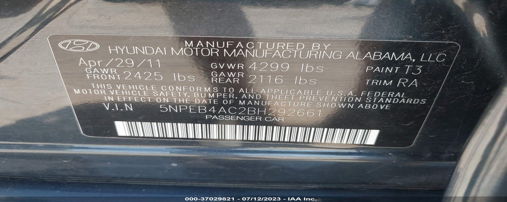 5NPEB4AC2BH292661 2011 HYUNDAI SONATA photo no. 9