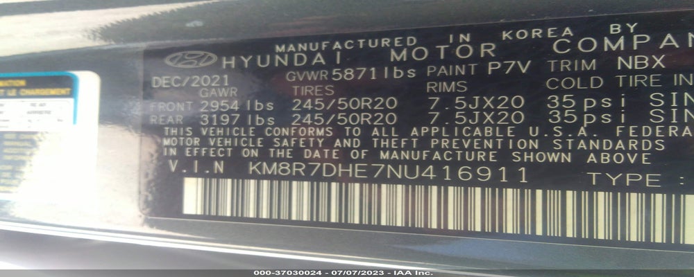 KM8R7DHE7NU416911 2022 HYUNDAI PALISADE photo no. 9