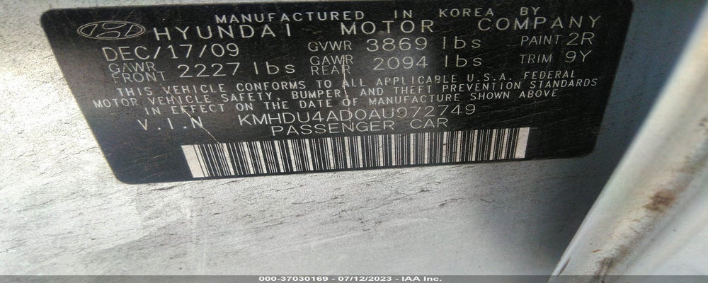KMHDU4AD0AU972749 2010 HYUNDAI ELANTRA photo no. 9