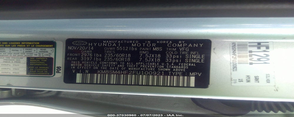 KM8SM4HF2FU100921 2015 HYUNDAI SANTA FE photo no. 9