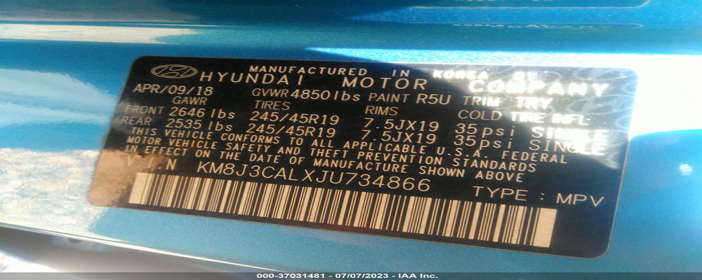 KM8J3CALXJU734866 2018 HYUNDAI TUCSON photo no. 9