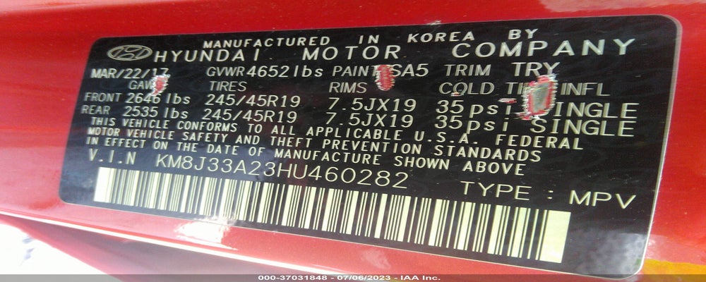KM8J33A23HU460282 2017 HYUNDAI TUCSON photo no. 9