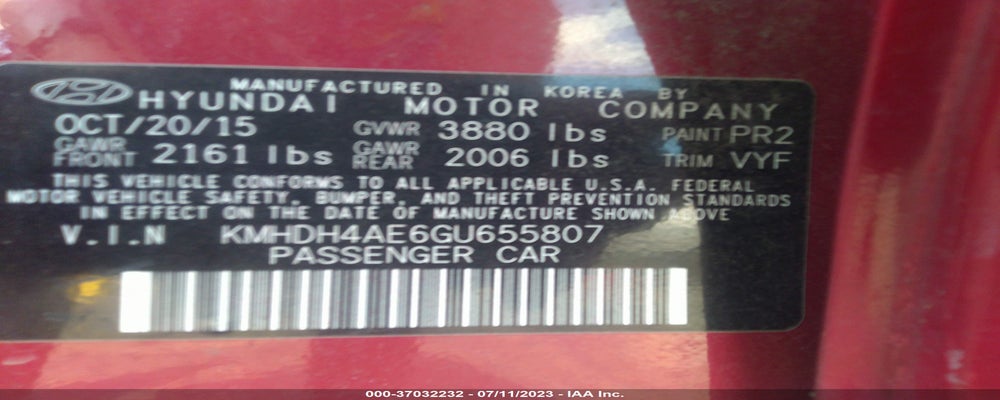 KMHDH4AE6GU655807 2016 HYUNDAI ELANTRA photo no. 9