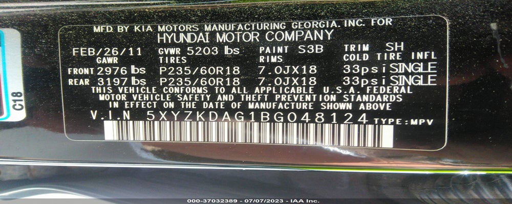 5XYZKDAG1BG048124 2011 HYUNDAI SANTA FE photo no. 9
