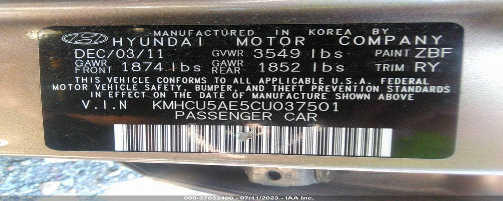 KMHCU5AE5CU037501 2012 HYUNDAI ACCENT photo no. 9