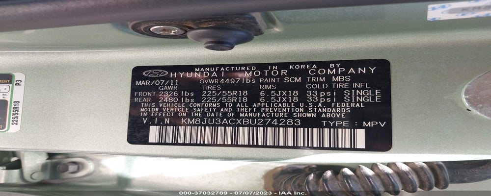 KM8JU3ACXBU274283 2011 HYUNDAI TUCSON photo no. 9