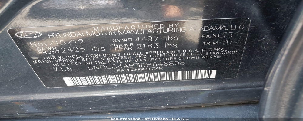 5NPEC4AB3DH646808 2013 HYUNDAI SONATA photo no. 9