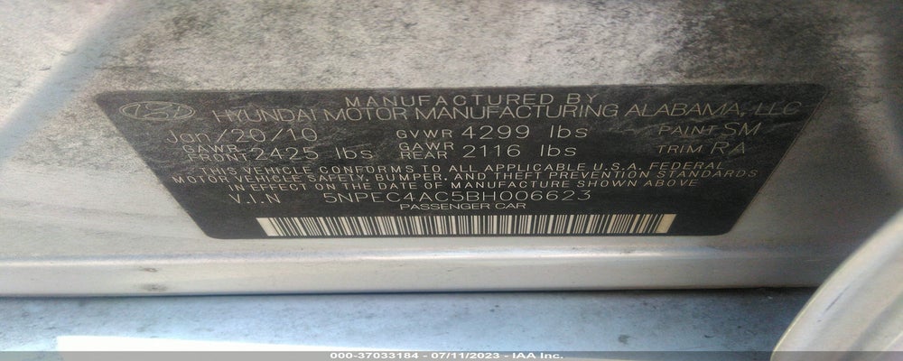5NPEC4AC5BH006623 2011 HYUNDAI SONATA photo no. 9
