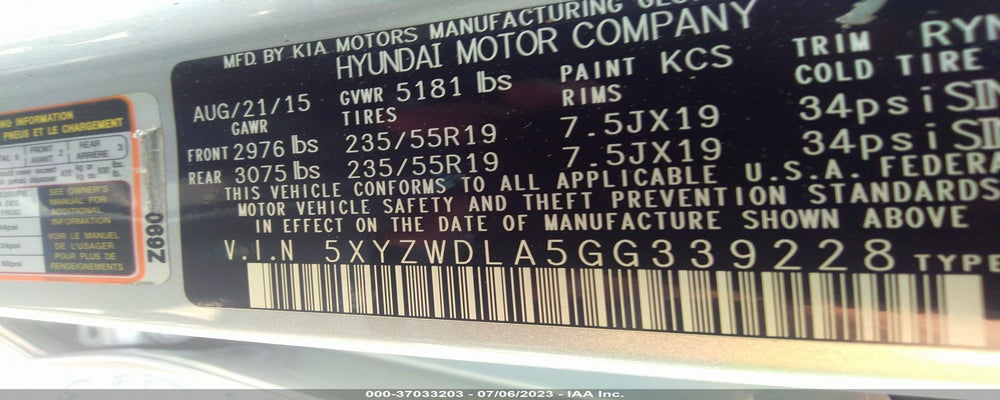 5XYZWDLA5GG339228 2016 HYUNDAI SANTA FE SPORT photo no. 9