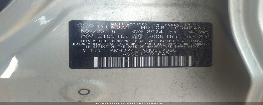 KMHD74LFXHU317398 2017 HYUNDAI ELANTRA photo no. 9