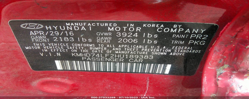 KMHD74LF2HU189383 2017 HYUNDAI ELANTRA photo no. 9
