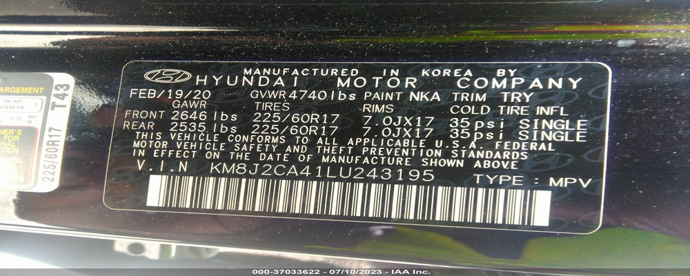 KM8J2CA41LU243195 2020 HYUNDAI TUCSON photo no. 9