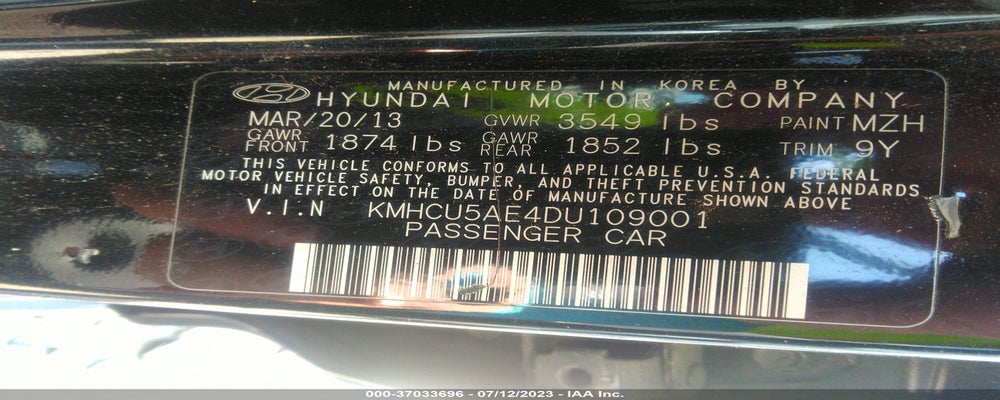 KMHCU5AE4DU109001 2013 HYUNDAI ACCENT photo no. 9
