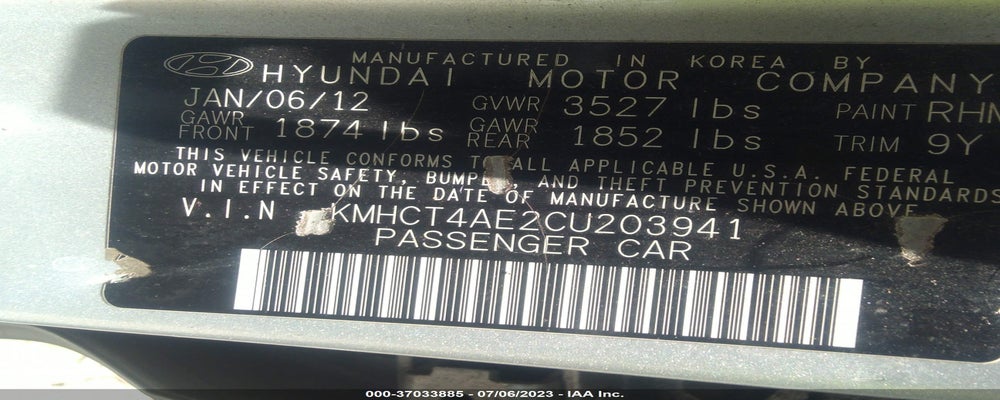 KMHCT4AE2CU203941 2012 HYUNDAI ACCENT photo no. 9