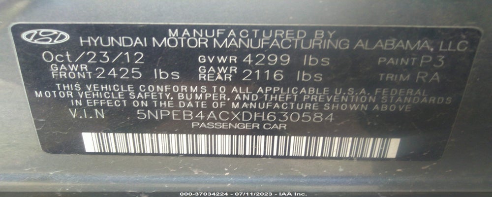 5NPEB4ACXDH630584 2013 HYUNDAI SONATA photo no. 9