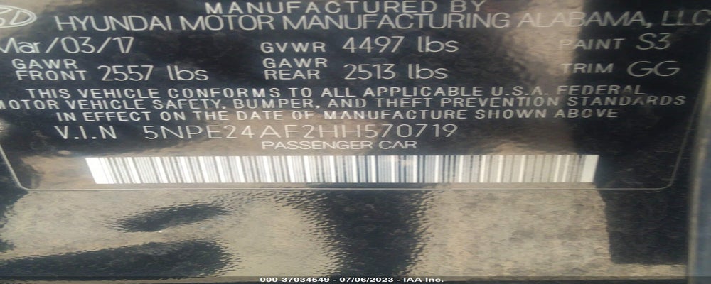 5NPE24AF2HH570719 2017 HYUNDAI SONATA photo no. 9