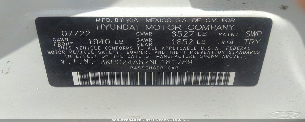 3KPC24A67NE181789 2022 HYUNDAI ACCENT photo no. 9