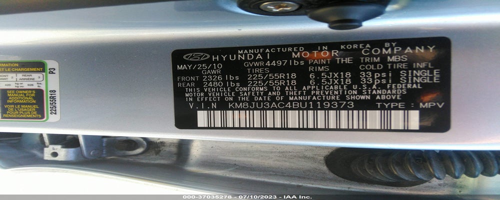 KM8JU3AC4BU119373 2011 HYUNDAI TUCSON photo no. 9