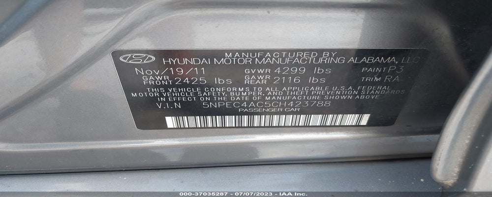 5NPEC4AC5CH423788 2012 HYUNDAI SONATA photo no. 9