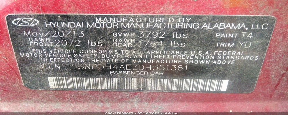 5NPDH4AE3D8351361 2013 HYUNDAI ELANTRA photo no. 9