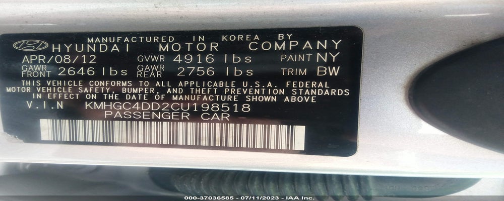 KMHGC4DD2CU198518 2012 HYUNDAI GENESIS photo no. 9