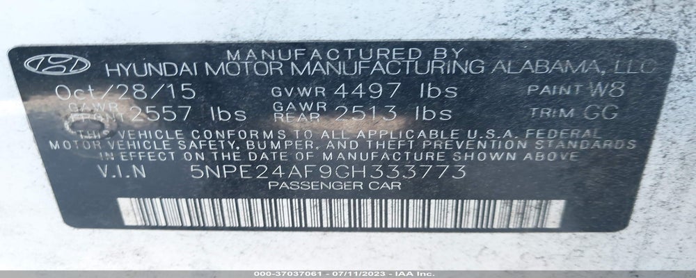 5NPE24AF9GH333773 2016 HYUNDAI SONATA photo no. 9