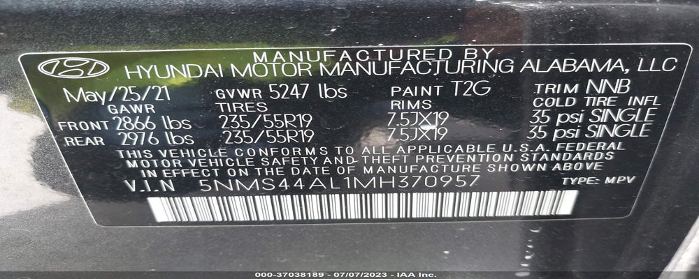 5NMS44AL1MH370957 2021 HYUNDAI SANTA FE photo no. 9