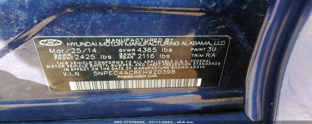 5NPEC4AC8EH920398 2014 HYUNDAI SONATA photo no. 9