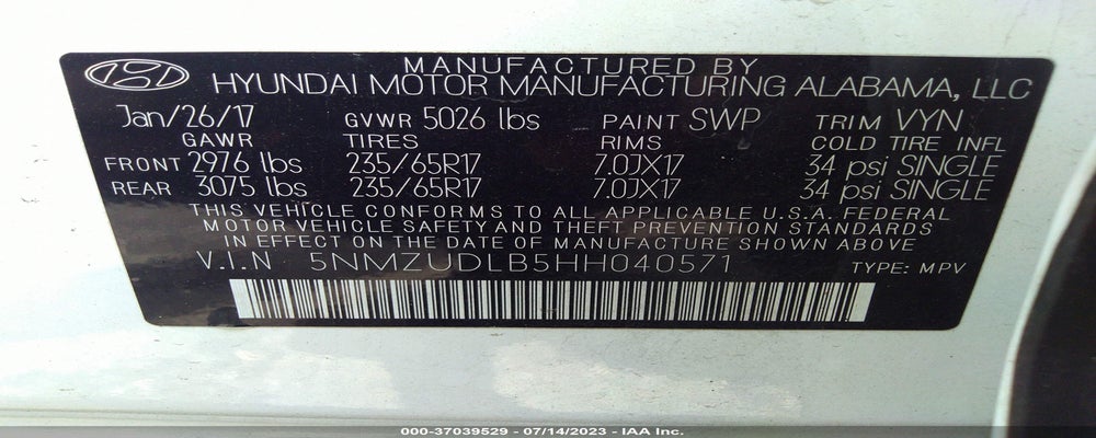 5NMZUDLB5HH040571 2017 HYUNDAI SANTA FE SPORT photo no. 9