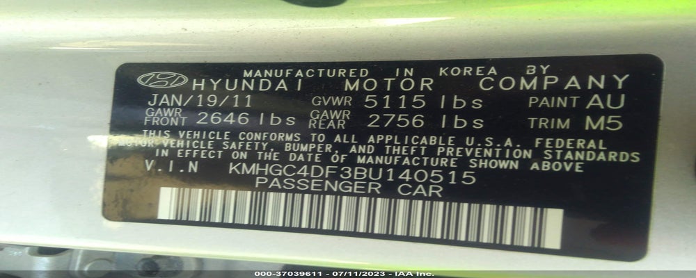 KMHGC4DF3BU140515 2011 HYUNDAI GENESIS photo no. 9