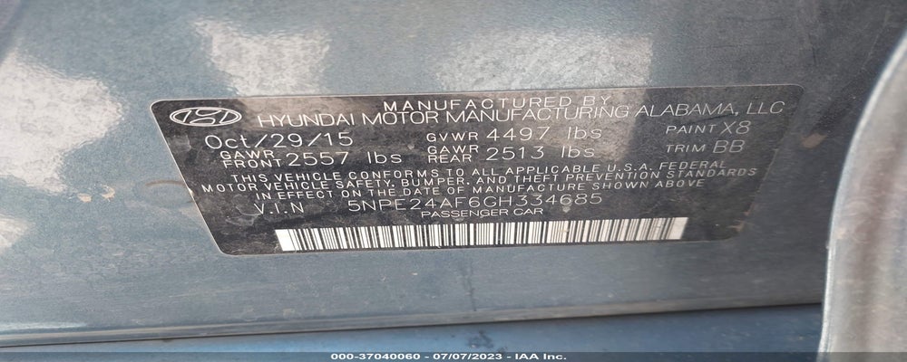 5NPE24AF6GH334685 2016 HYUNDAI SONATA photo no. 9