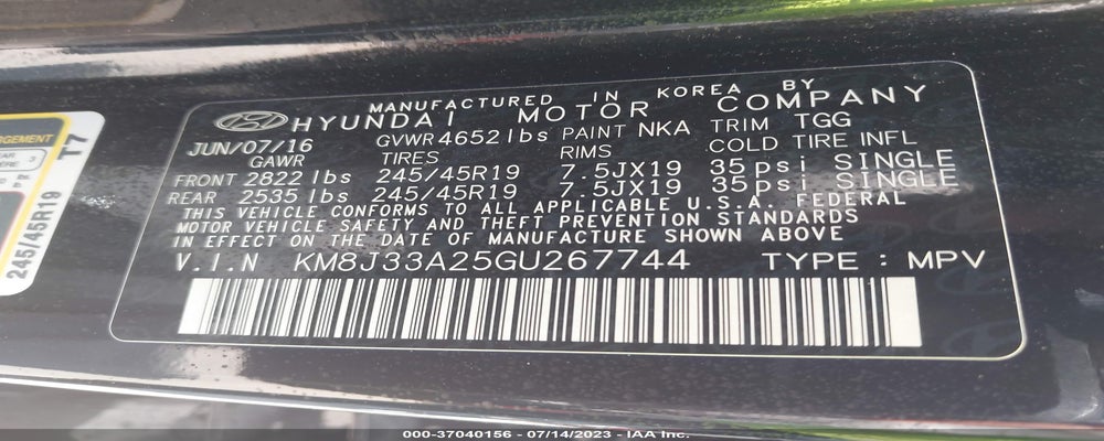 KM8J33A25GU267744 2016 HYUNDAI TUCSON photo no. 9
