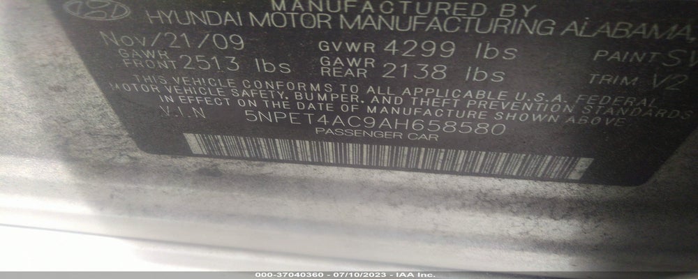 5NPET4AC9AH658580 2010 HYUNDAI SONATA photo no. 9