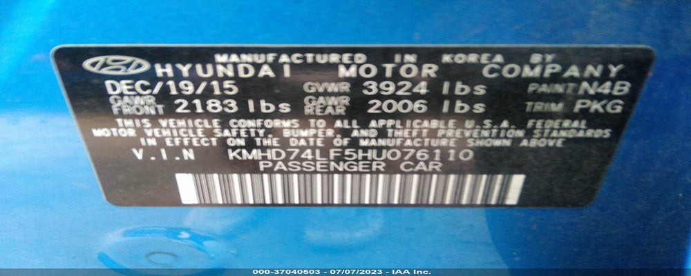 KMHD74LF5HU076110 2017 HYUNDAI ELANTRA photo no. 9