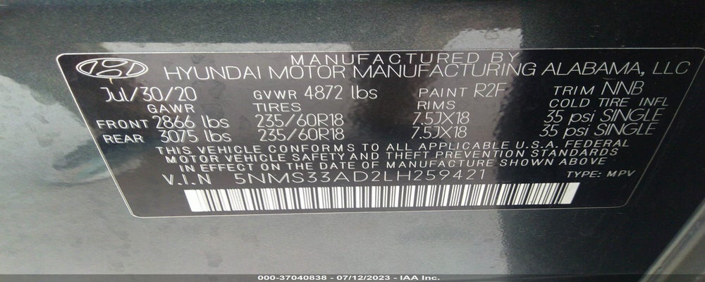 5NMS33AD2LH259421 2020 HYUNDAI SANTA FE photo no. 9