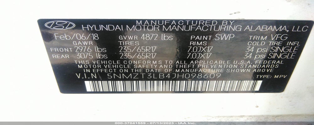 5NMZT3LB4JH098609 2018 HYUNDAI SANTA FE SPORT photo no. 9