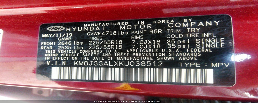 KM8J33ALXKU038512 2019 HYUNDAI TUCSON photo no. 9