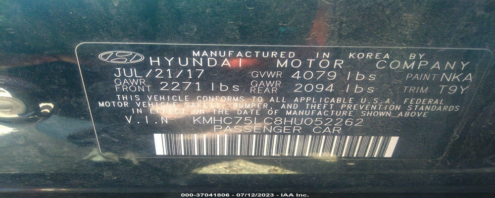 KMHC75LC8HU052262 2017 HYUNDAI IONIQ photo no. 9