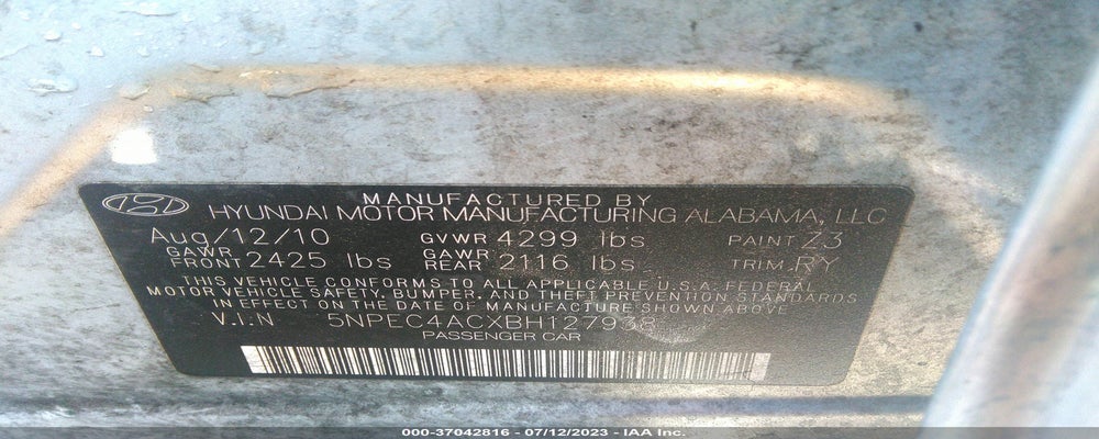 5NPEC4ACXBH127938 2011 HYUNDAI SONATA photo no. 9