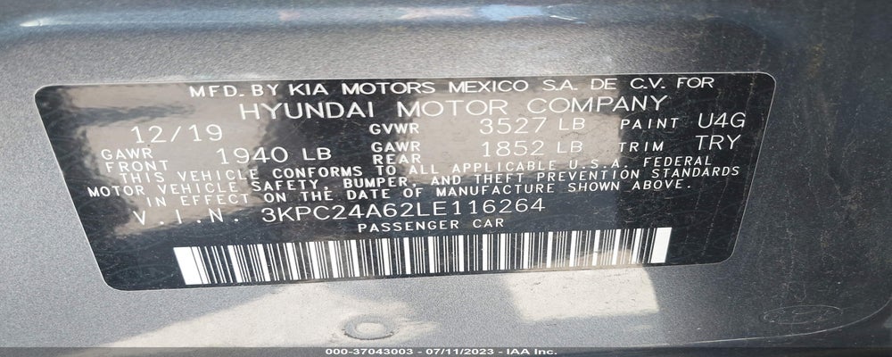 3KPC24A62LE116264 2020 HYUNDAI ACCENT photo no. 9