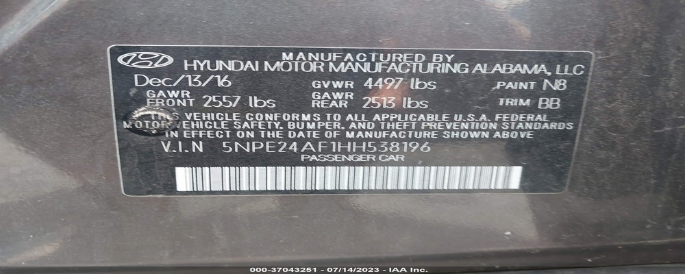 5NPE24AF1HH538196 2017 HYUNDAI SONATA photo no. 9