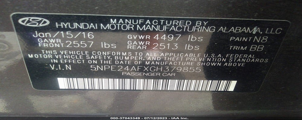 5NPE24AFXGH379855 2016 HYUNDAI SONATA photo no. 9