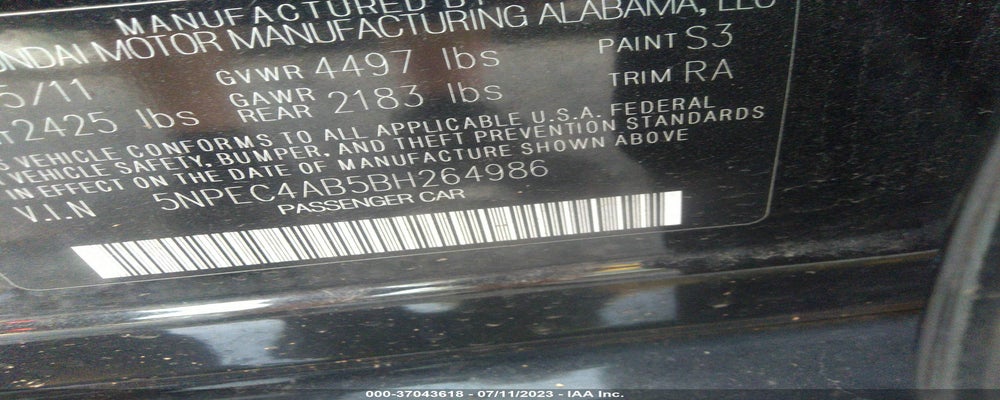 5NPEC4AB5BH264986 2011 HYUNDAI SONATA photo no. 9