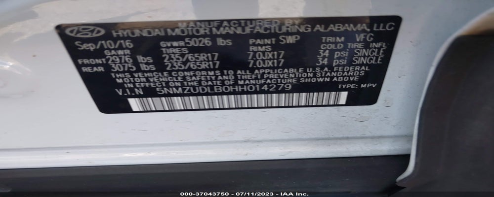 5NMZUDLB0HH014279 2017 HYUNDAI SANTA FE SPORT photo no. 9
